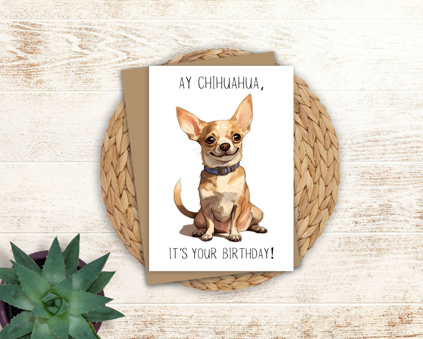 Chihuahua Birthday Card and Greeting Card - makes a great gift with option for a custom printed message, 5x7 and comes with an envelope