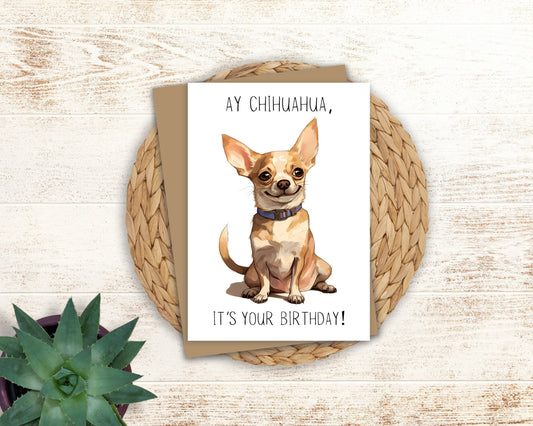 Chihuahua Birthday Card and Greeting Card - makes a great gift with option for a custom printed message, 5x7 and comes with an envelope