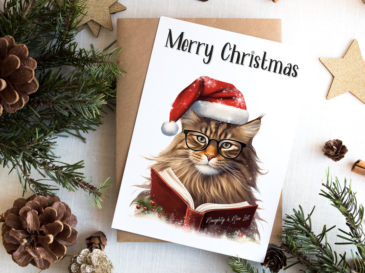 Maine Coon Cat Christmas Card