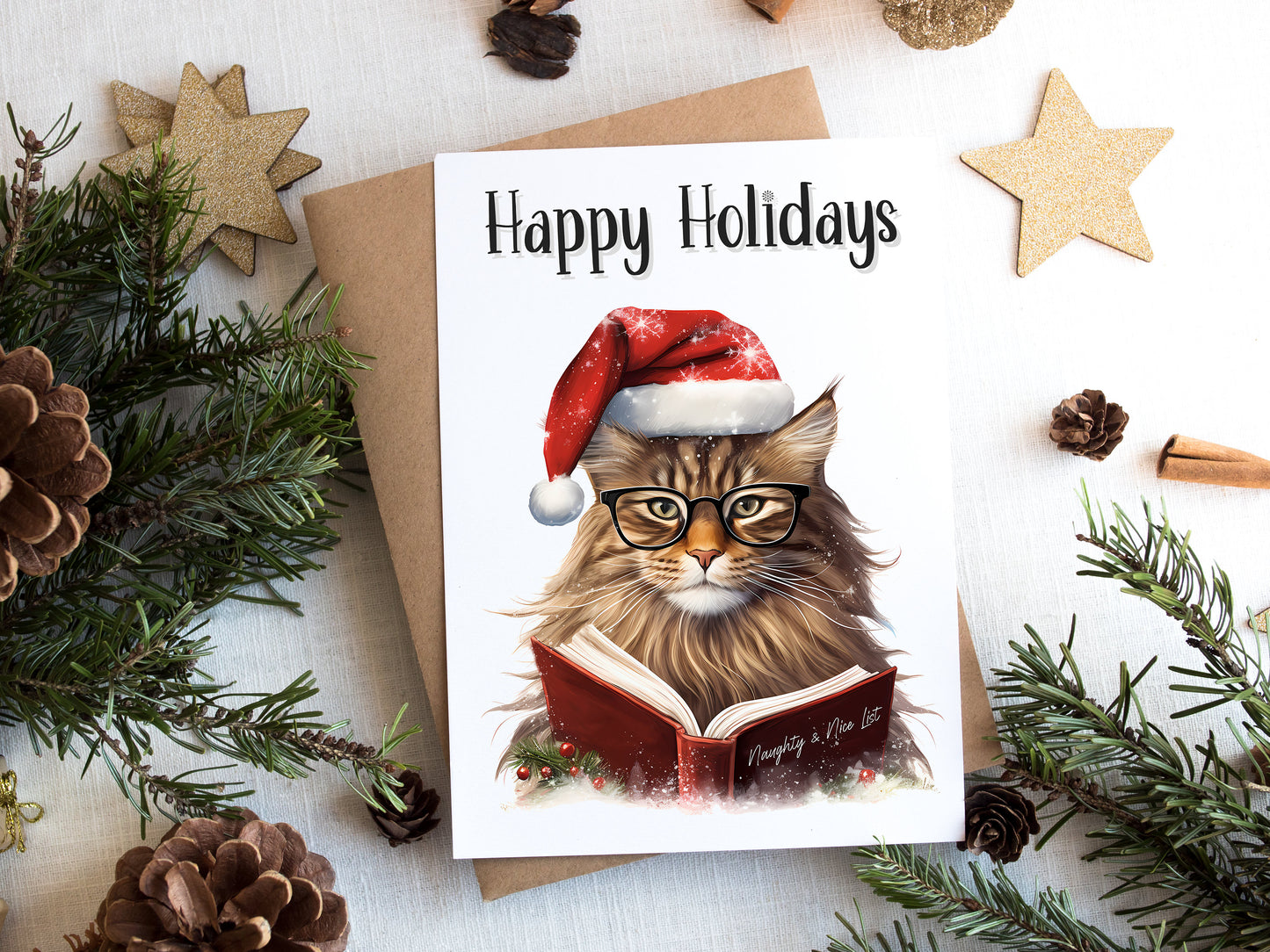 Maine Coon Cat Christmas Card