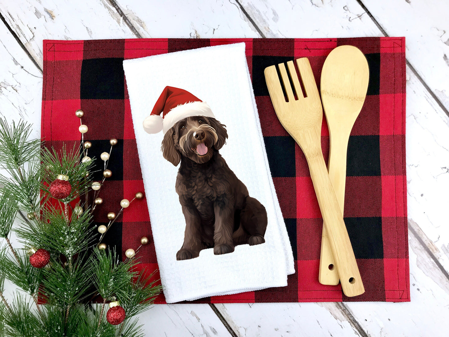 Christmas Goldendoodle Kitchen Towel | Kitchen Tea Towel | Goldendoodle Towel | Christmas Gift | Dog Christmas Gift | Coworker Gift