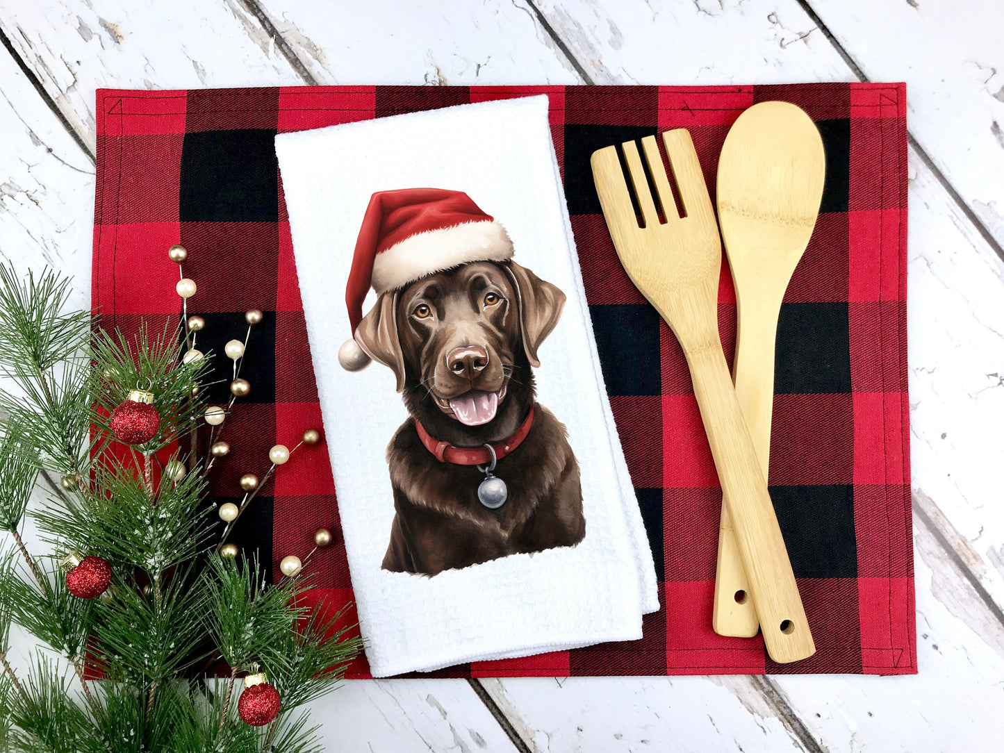 Chocolate Lab Santa Hat Tea Towel