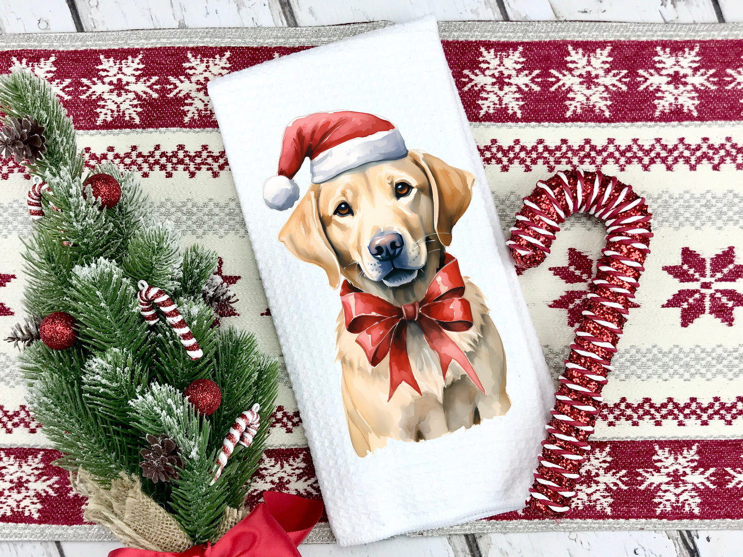 Yellow Lab Wearing a Santa Hat Christmas Towel