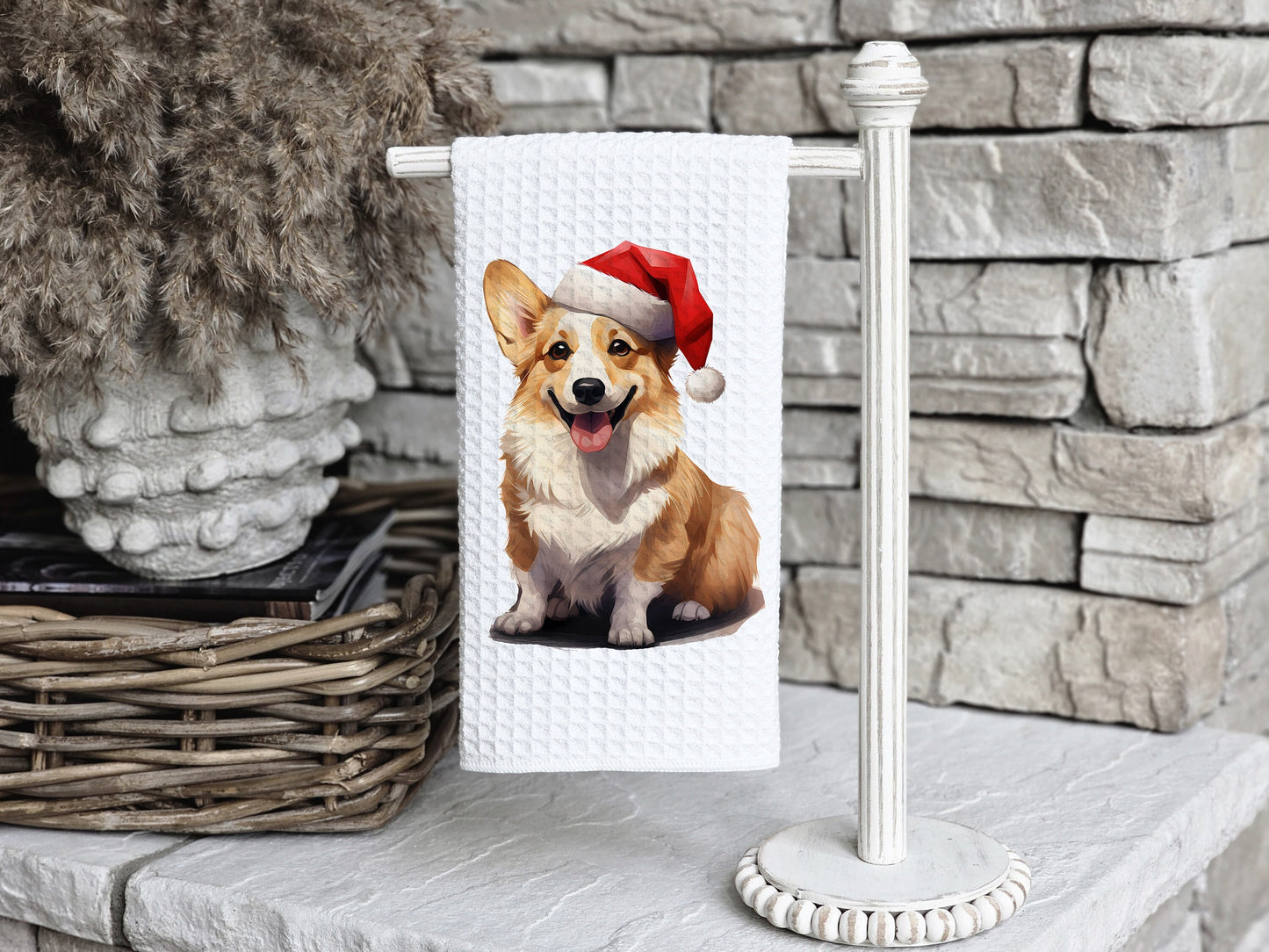 Corgi Santa Hat Tea Towel