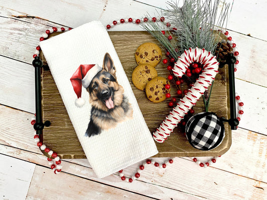 German Shepherd Santa Hat Tea Towel