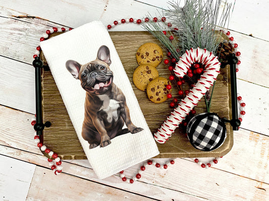 Brindle french bulldog on a tea towel christmas gift or birthday gift