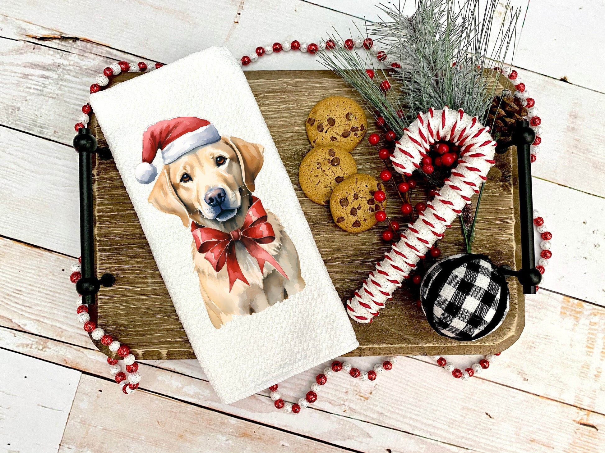 Yellow Lab Wearing a Santa Hat Christmas Towel