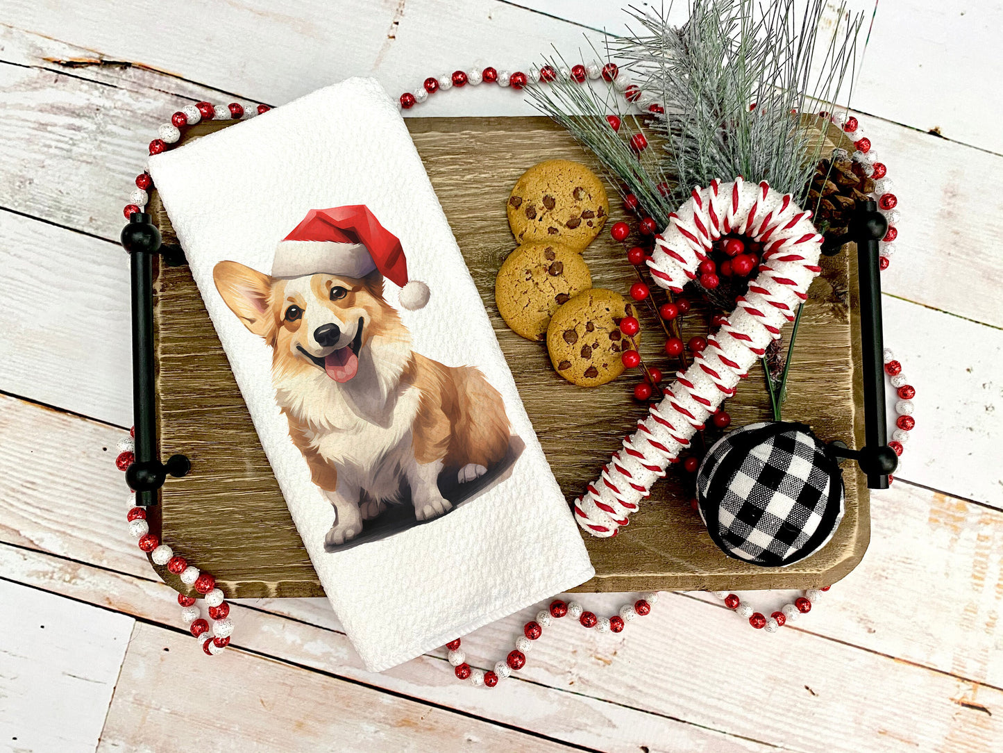 Corgi Santa Hat Tea Towel