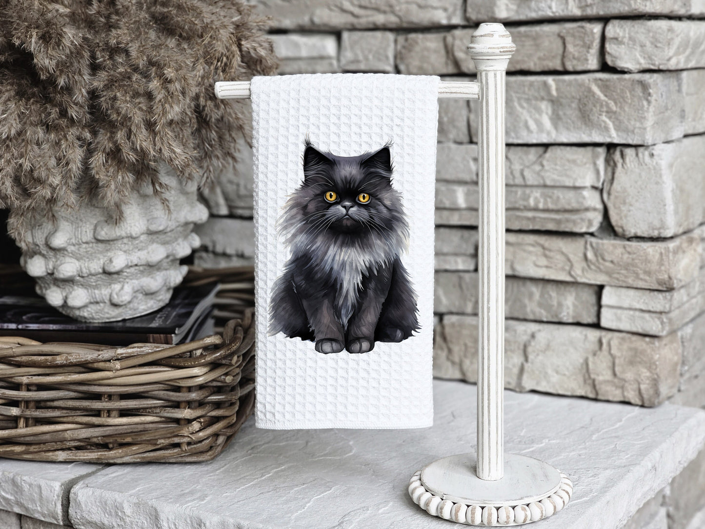 Black Persian Cat Tea Towel