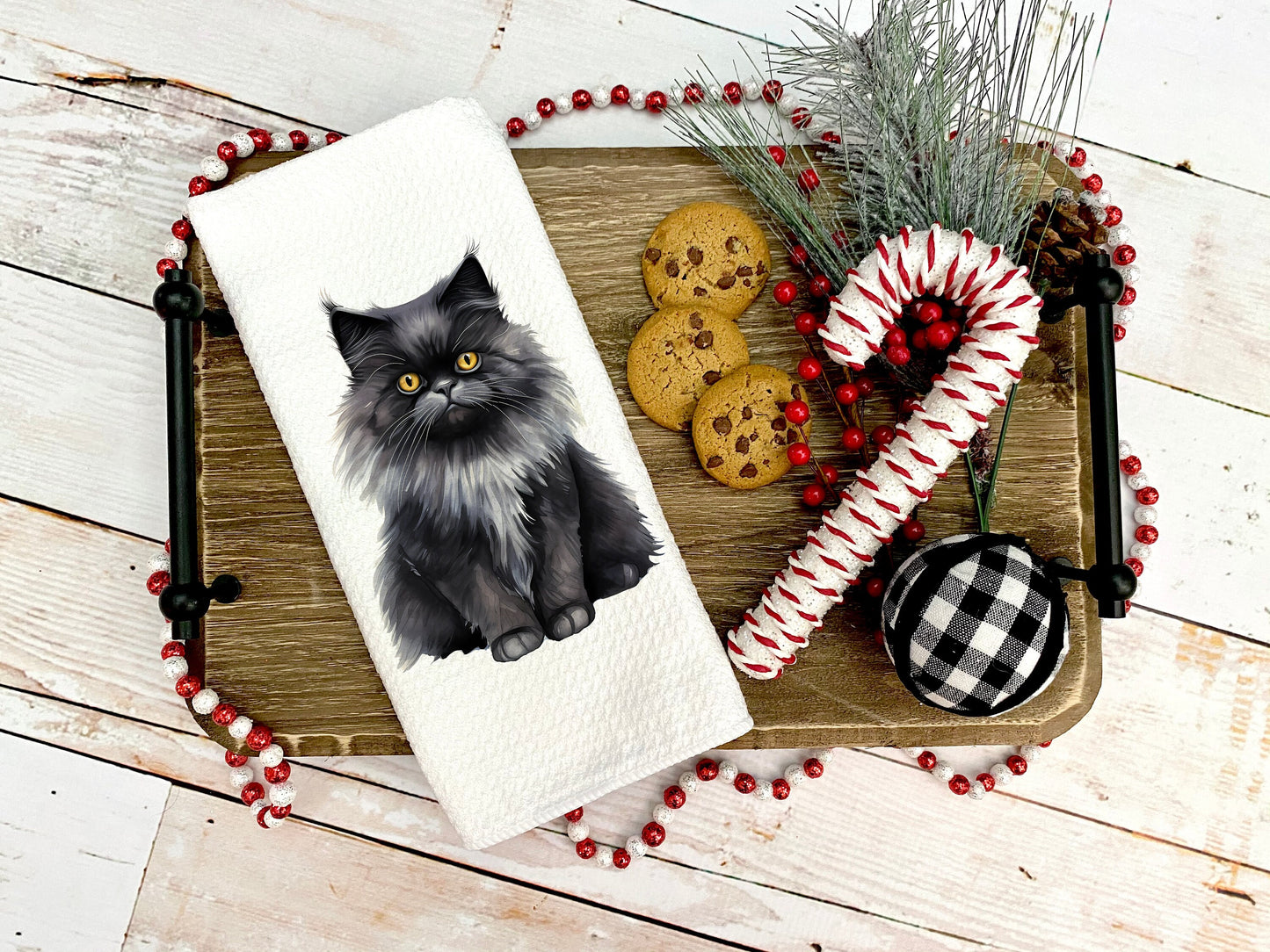 Black Persian Cat Tea Towel