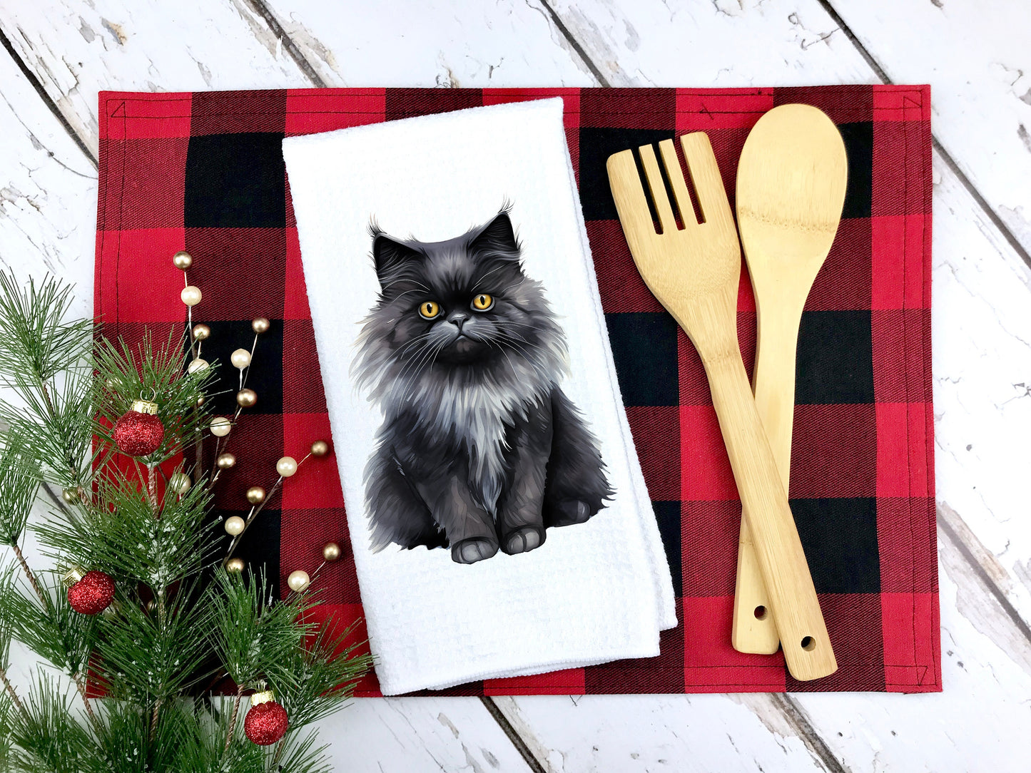 Black Persian Cat Tea Towel