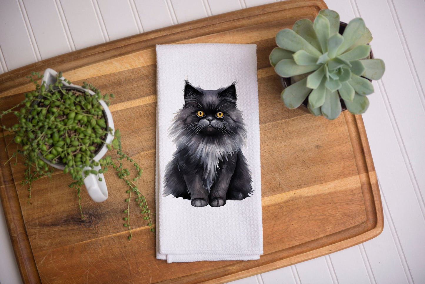 Black Persian Cat Tea Towel