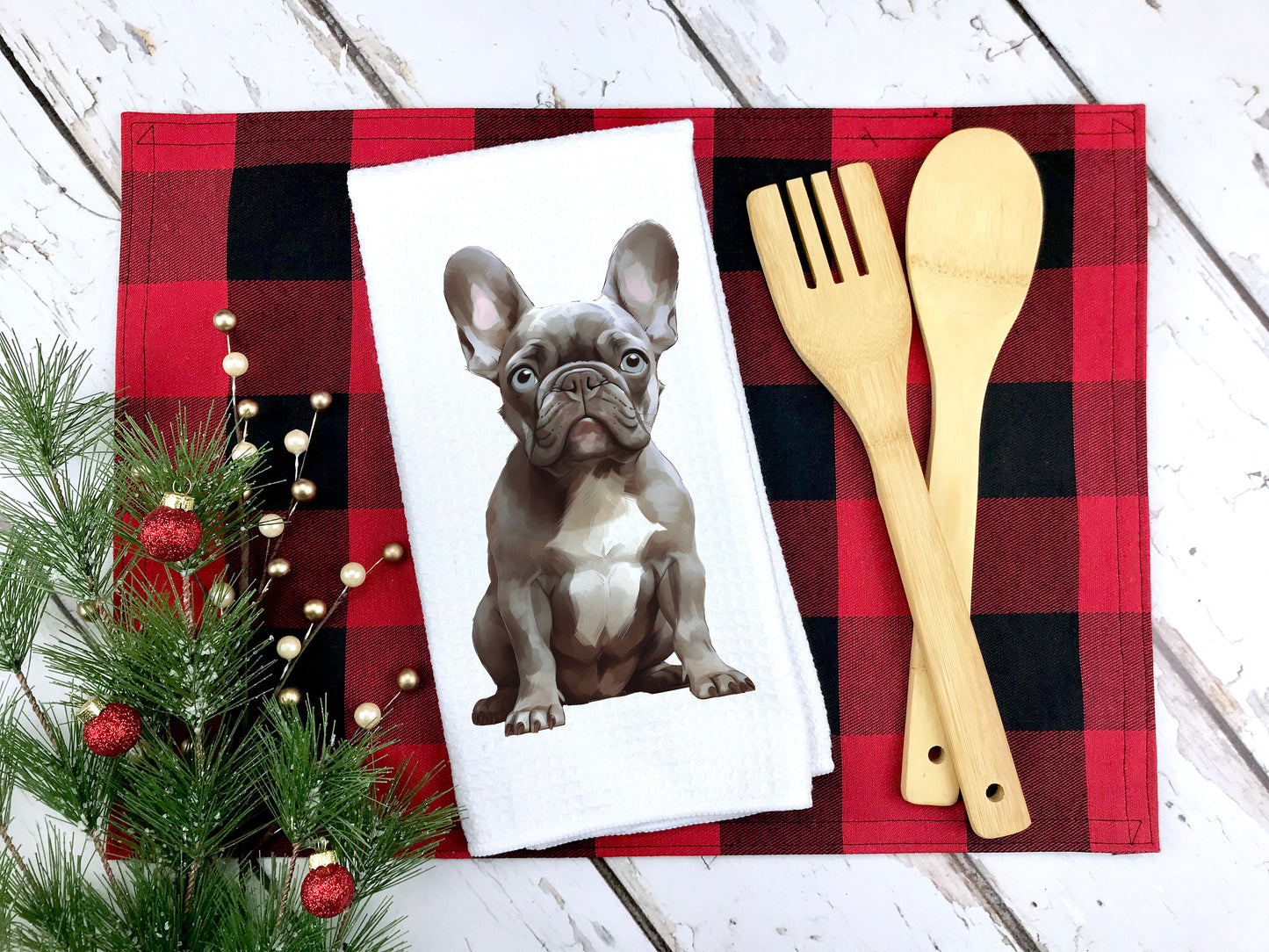 Lilac French Bulldog Tea Towel