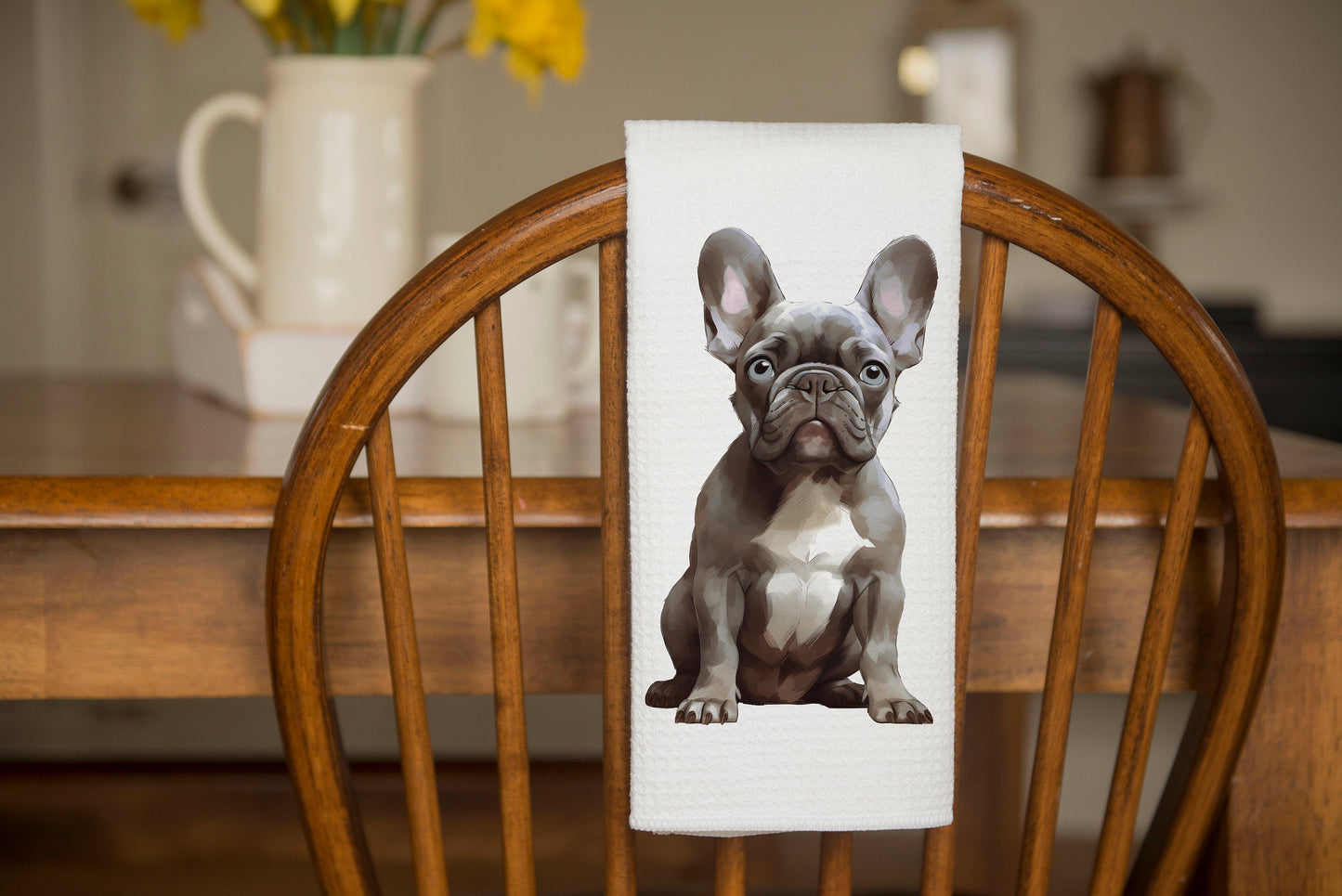 Lilac French Bulldog Tea Towel