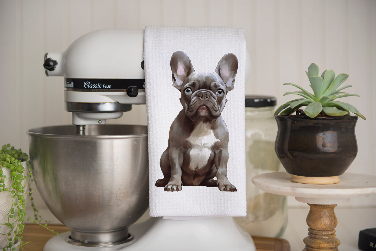 Lilac French Bulldog Tea Towel