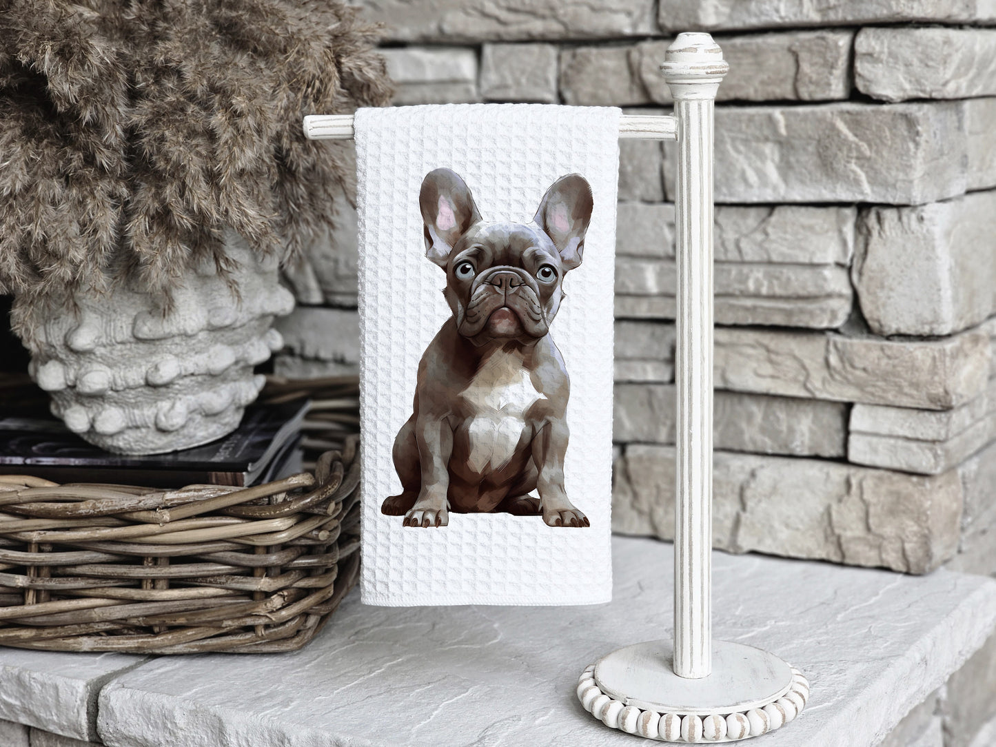 Lilac French Bulldog Tea Towel