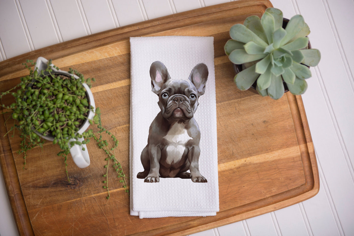 Lilac French Bulldog Tea Towel