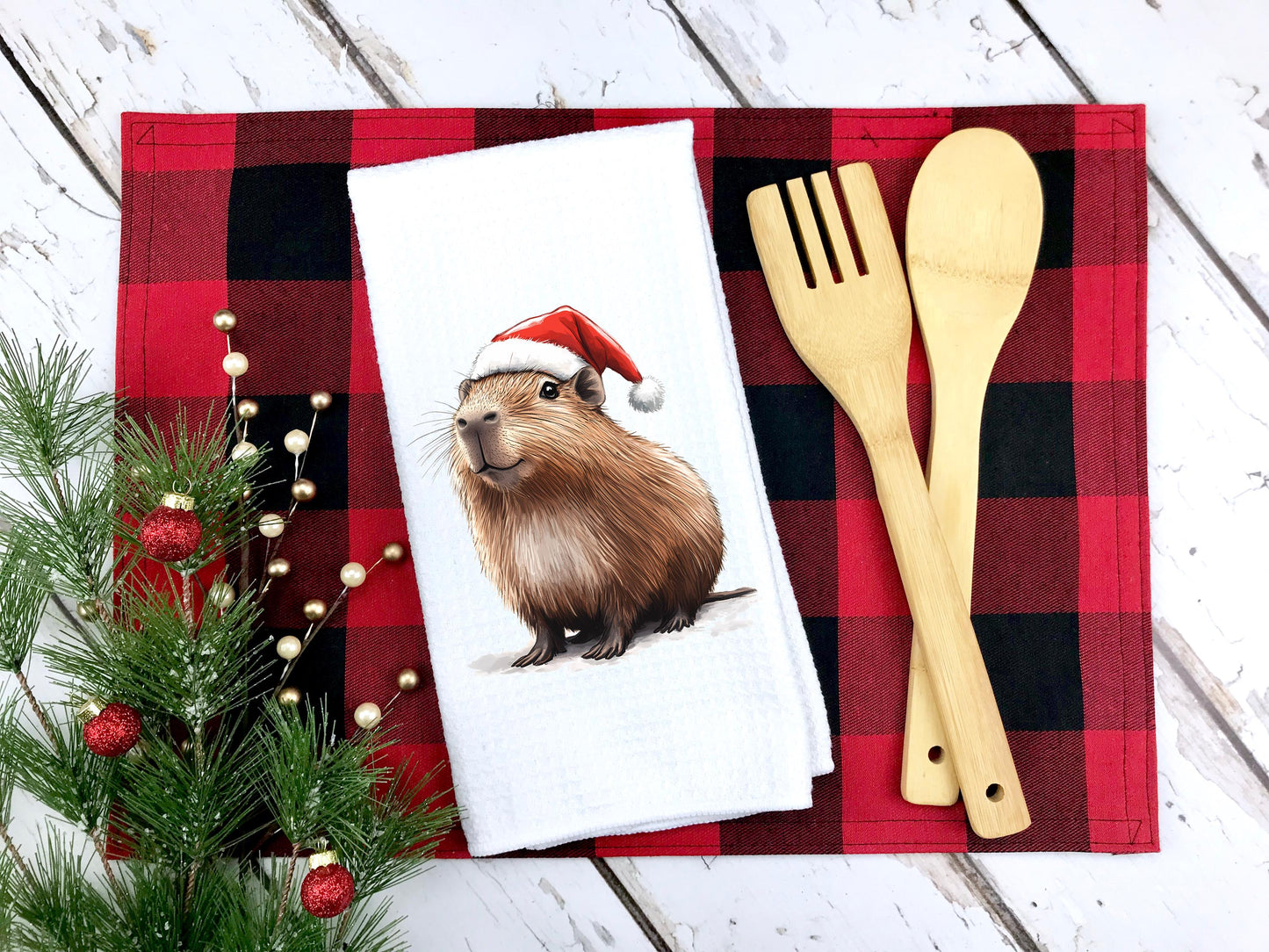 Christmas Capybara Kitchen Towel