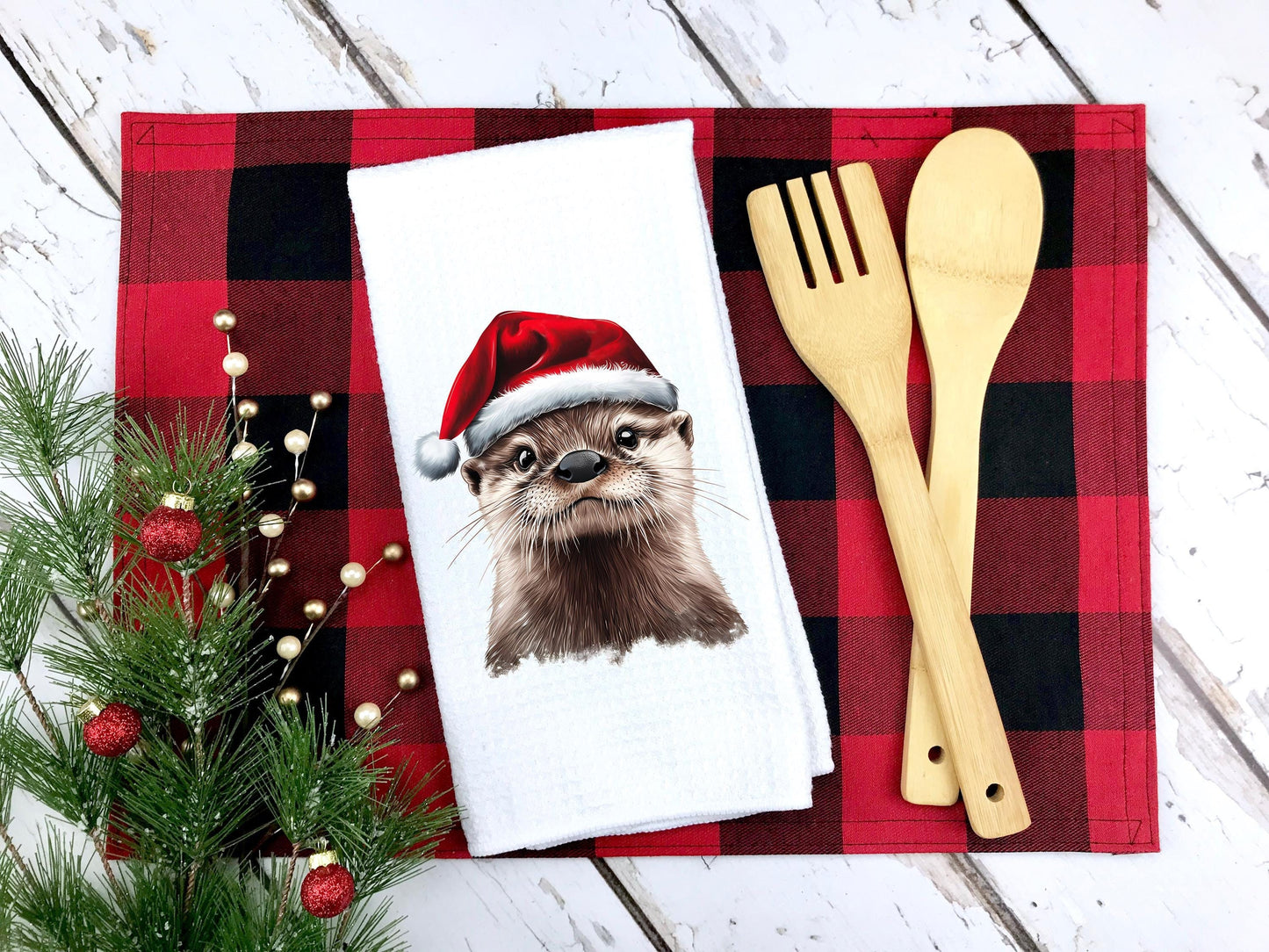 Christmas Otter Kitchen Towel