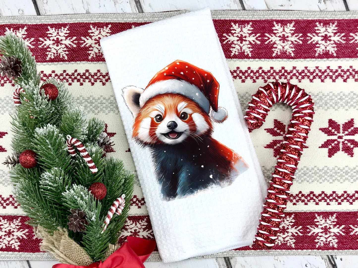 Christmas Red Panda Kitchen Towel | Tea Towel | Red Panda Towel | Christmas Gift | Red Panda Lover Gift | Red Panda Stocking Stuffer